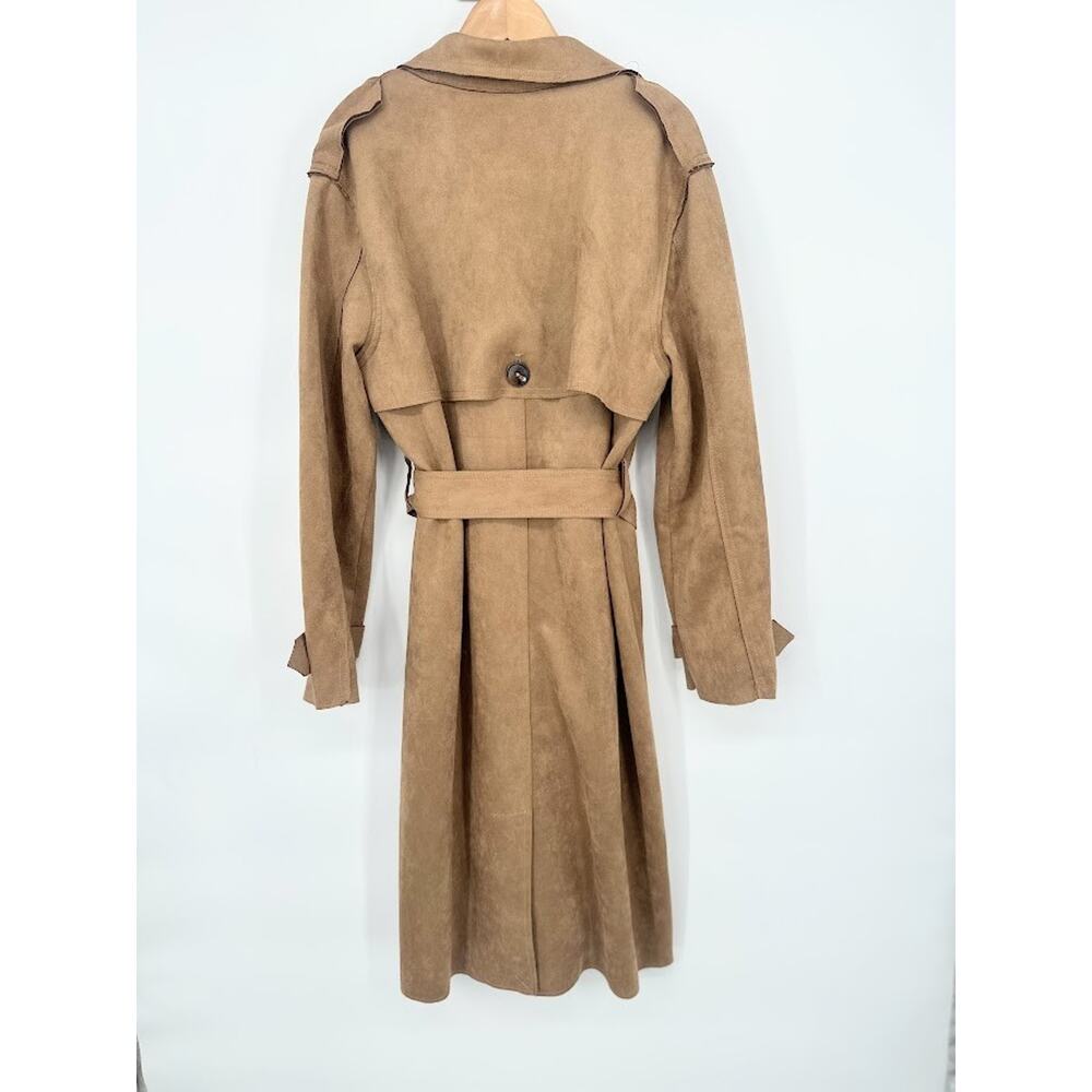 Truth By REPUBLIC Faux Leather Trench Coat Small Brown Old Money Quiet Luxury - Picture 4 of 9